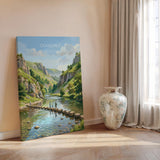 Dovedale Stepping Stones Travel Poster, Peak District Wall Art, Derbyshire Landscape Print, River Dove Illustration, UK Nature Decor