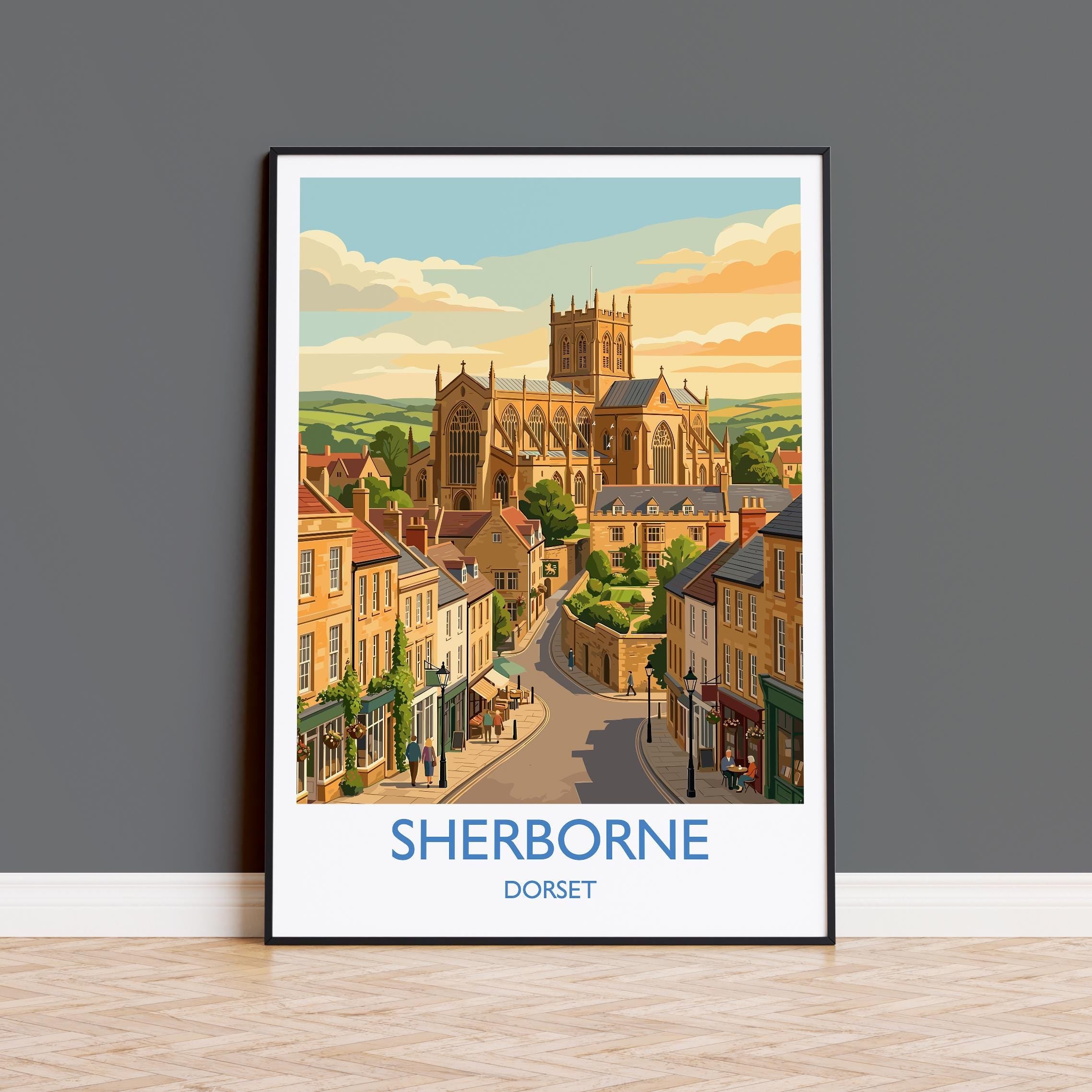 Sherborne Dorset Print, Historic Abbey Wall Art, English Market Town Poster, Dorset Travel Art, Castle & Countryside Decor