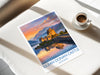 Eilean Donan Castle Scotland Travel Poster, Scottish Highlands Castle Sunset Wall Art, Landscape Print, Iconic Scotland Illustration,