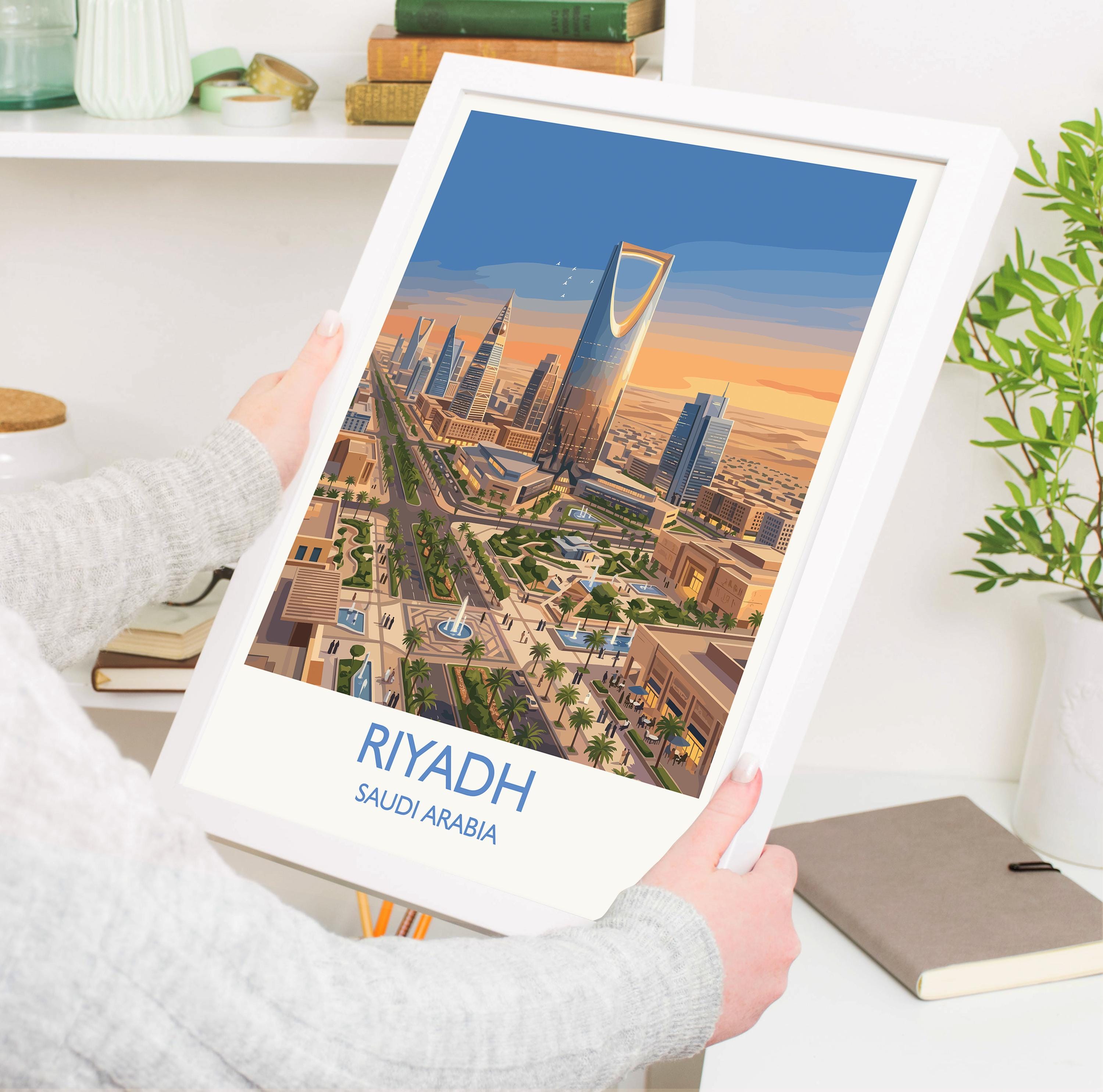 Riyadh Saudi Arabia Travel Poster, Riyadh Skyline Wall Art, Modern Desert City Print, Arabian Architecture, Vintage Style Decor
