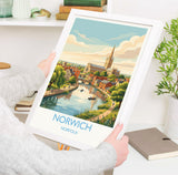 Norwich Norfolk Print, Historic Cathedral City Wall Art, English City Travel Poster, Norfolk Decor, UK Gift