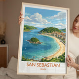 San Sebastian Print, La Concha Wall Art with Border, Basque Coast Poster, Spain Travel Print, San Sebastian Gift Print