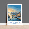 Portsmouth Travel Poster Print, Southsea & Spinnaker Tower Wall Art, Hampshire Coastal City Illustration, UK Travel Decor, Seaside Gift