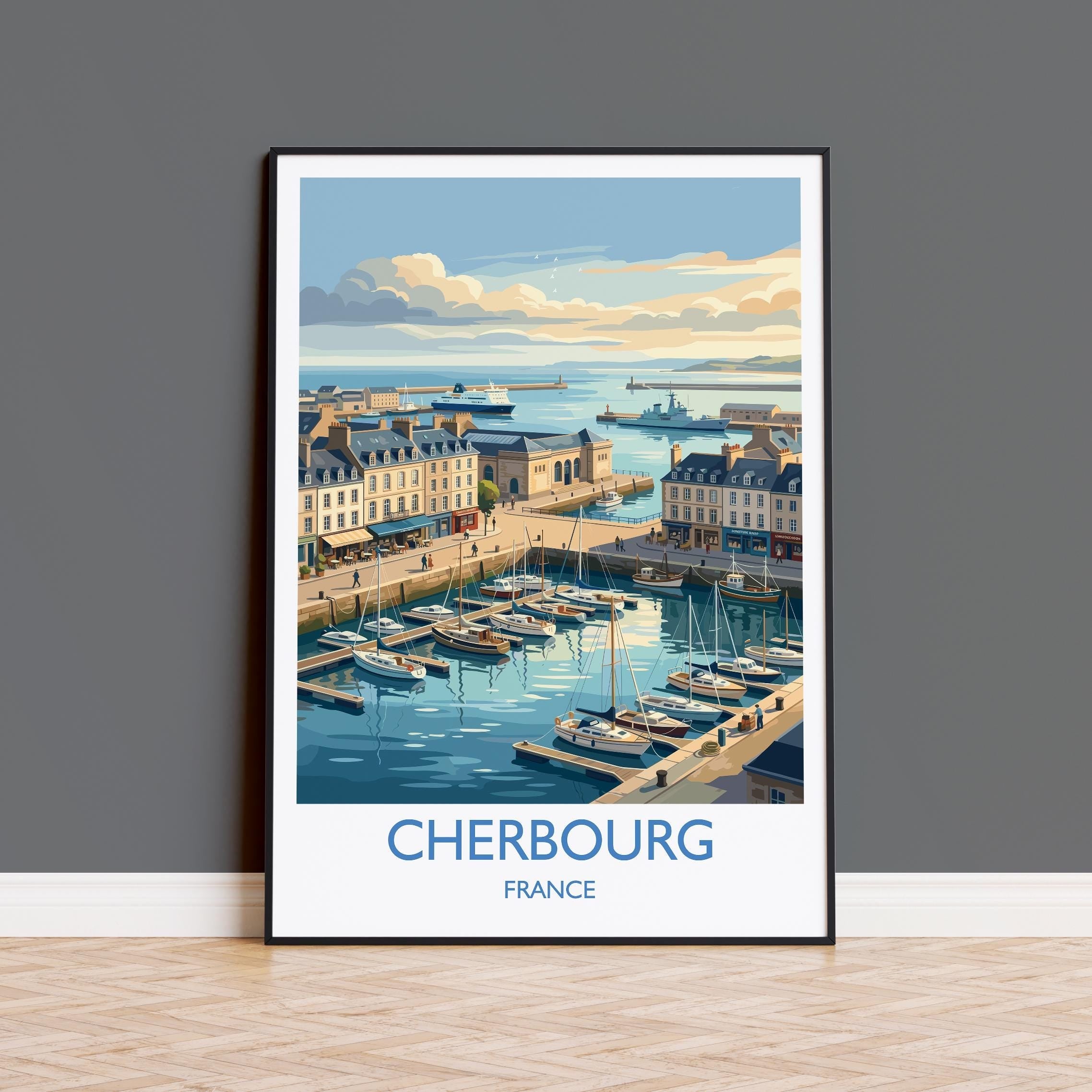 Cherbourg France Art Print, Normandy Coastal Decor, Vintage Maritime Poster, France Travel Gift, French Harbor Wall Art