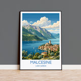 Malcesine Print, Lake Garda Wall Art with Border, Scaliger Castle Poster, Italy Travel Print, Malcesine Gift Print