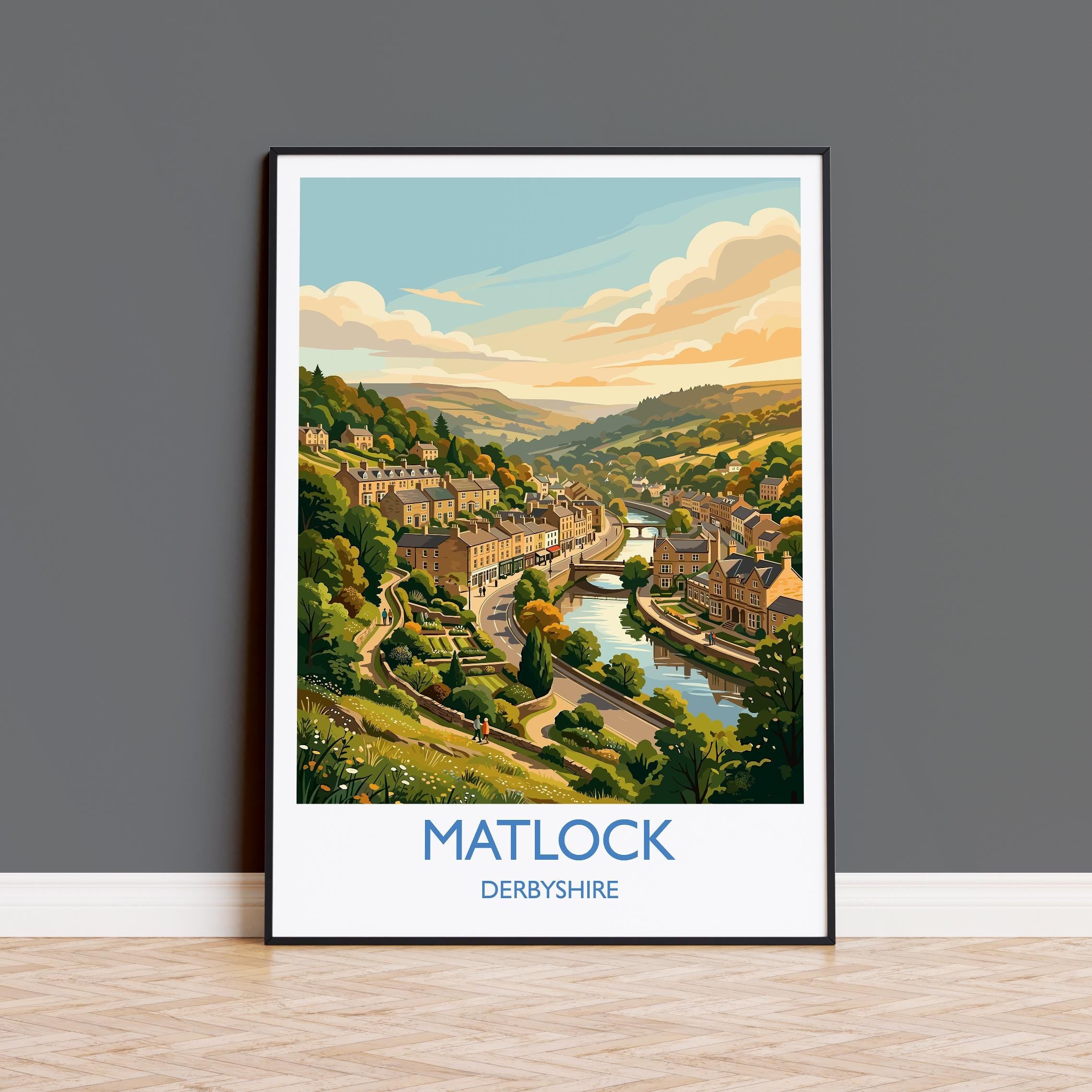 Matlock Derbyshire Travel Poster, Peak District Wall Art, River Derwent Town Print, Historic Market Town Art, Vintage Style UK Decor