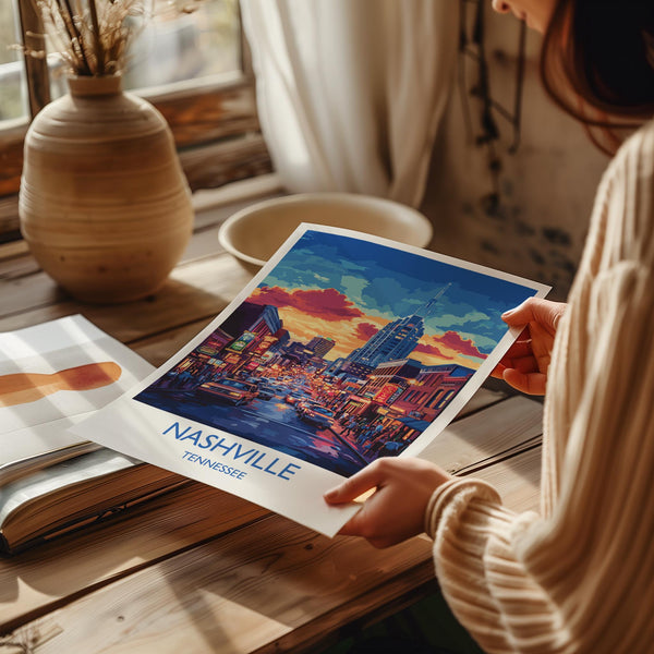 Nashville Travel Print Wall Art, Travel Poster of Nashville, Nashville Art Lovers Gift, Tennessee USA Art Gift