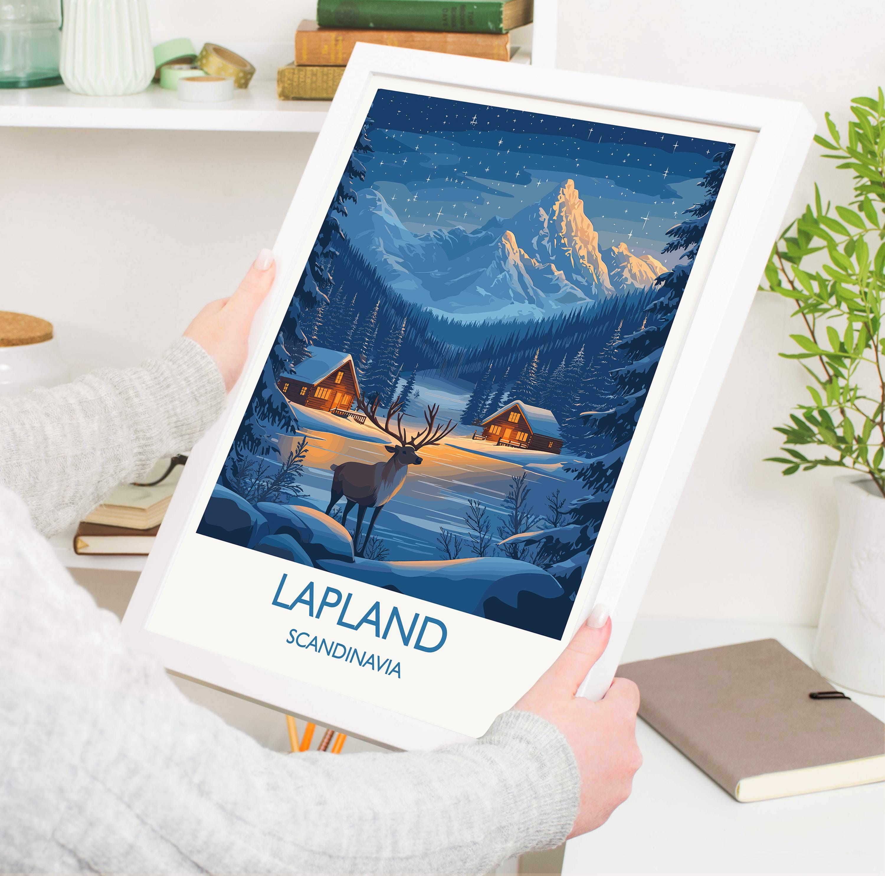 Lapland Travel Print, Travel Poster of Lapland, Scandinavia Poster, Lapland Art Gift, Finland Art Lovers Travel Gift NQ Media Designs