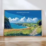 Pembrokeshire Landscape Travel Print, Travel Poster of Pembrokeshire, Wales, Pembrokeshire Art Lovers Gift, Wales Gift Art, Wall Art Print NQ Media Designs