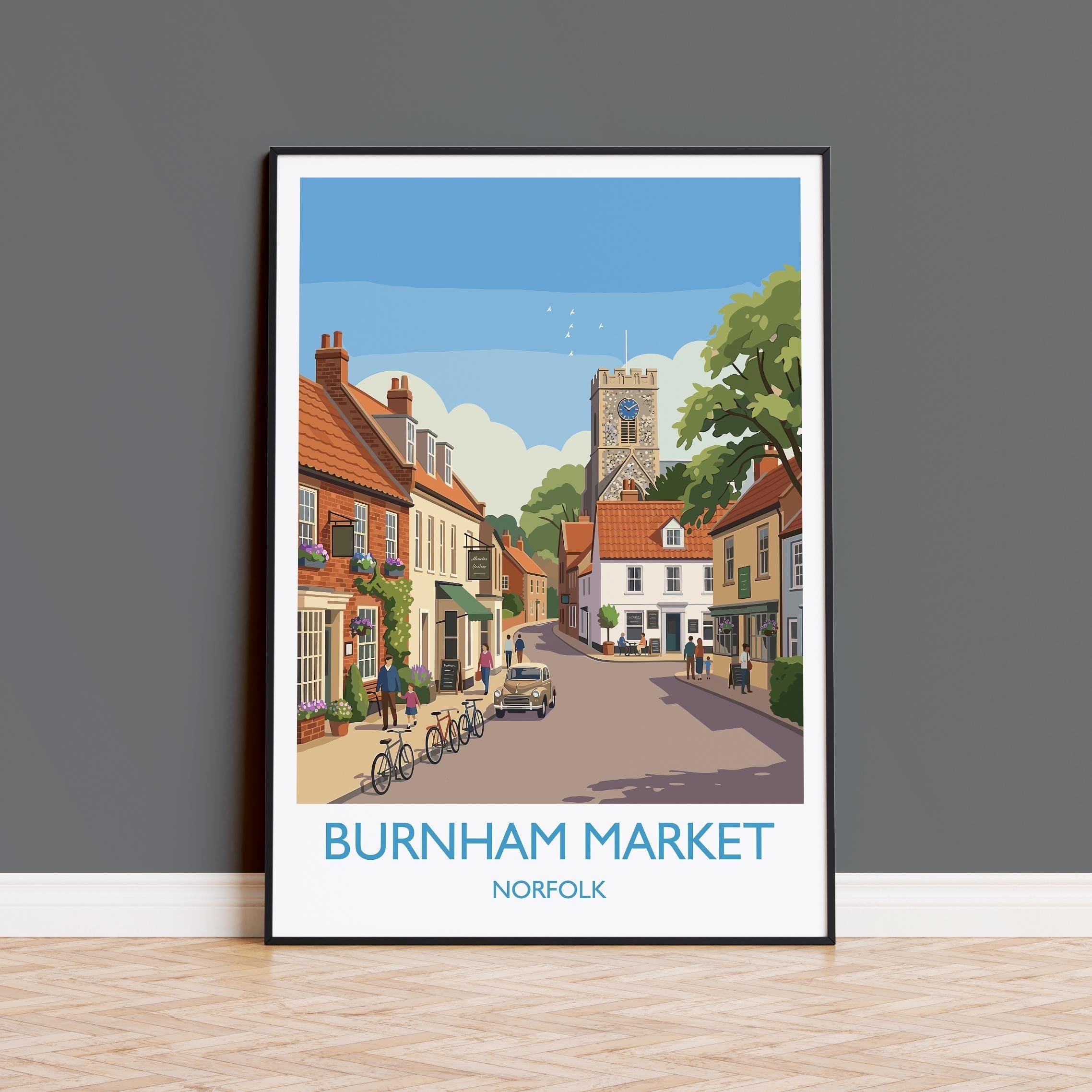Burnham Market Norfolk Travel Poster, Norfolk Village Wall Art, English Countryside Print, Vintage Style UK Coastal Decor, Norfolk Gift NQ Media Designs