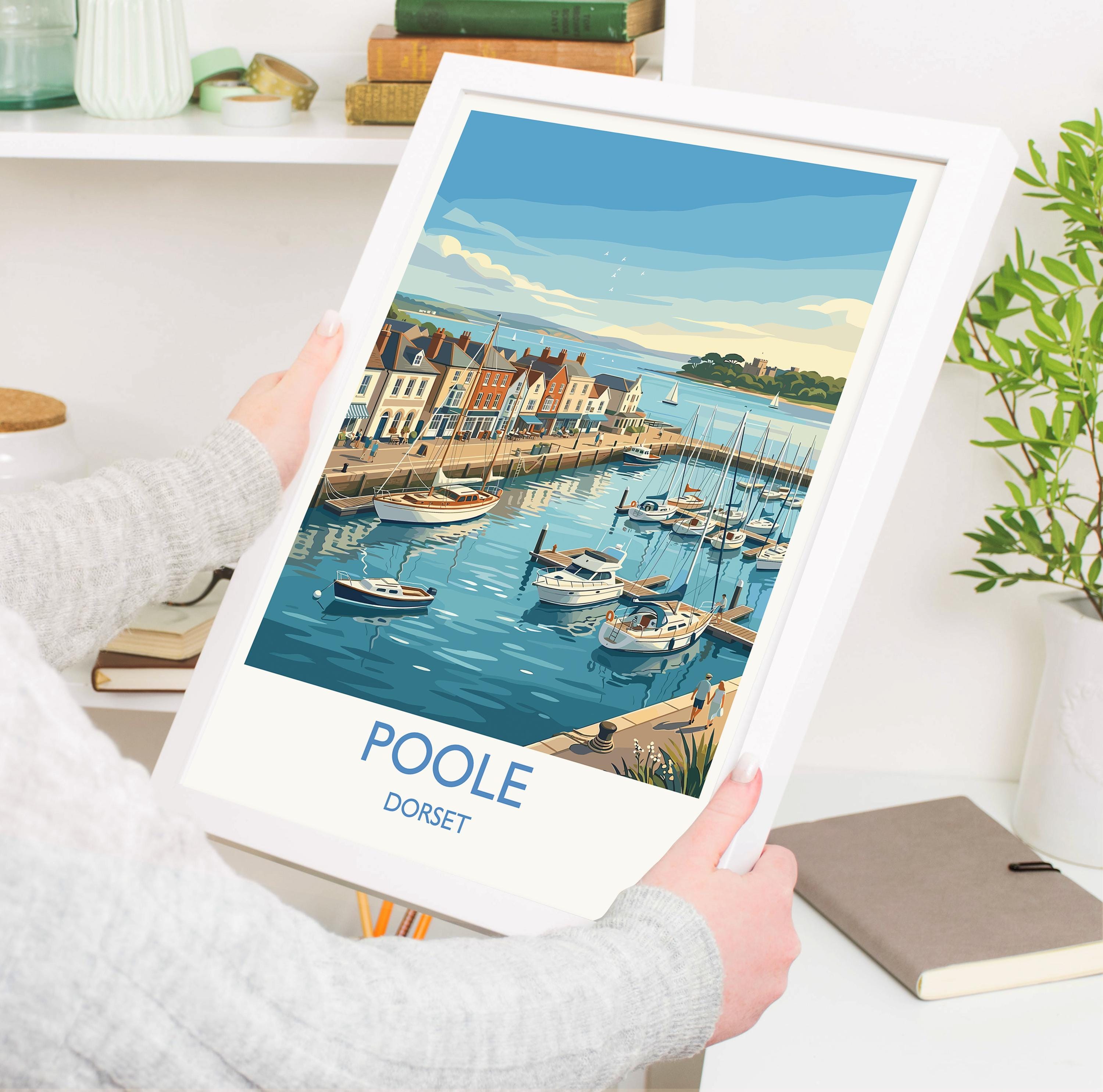 Poole Dorset Travel Poster, Poole Harbour Wall Art, Dorset Coastal Print, Historic Seaside Town Illustration, Vintage Style UK Decor