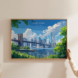 Brooklyn Bridge New York Landscape Travel Print Wall Art, Travel Poster of New York, New York Art Lovers Gift, New York, USA Travel Art NQ Media Designs