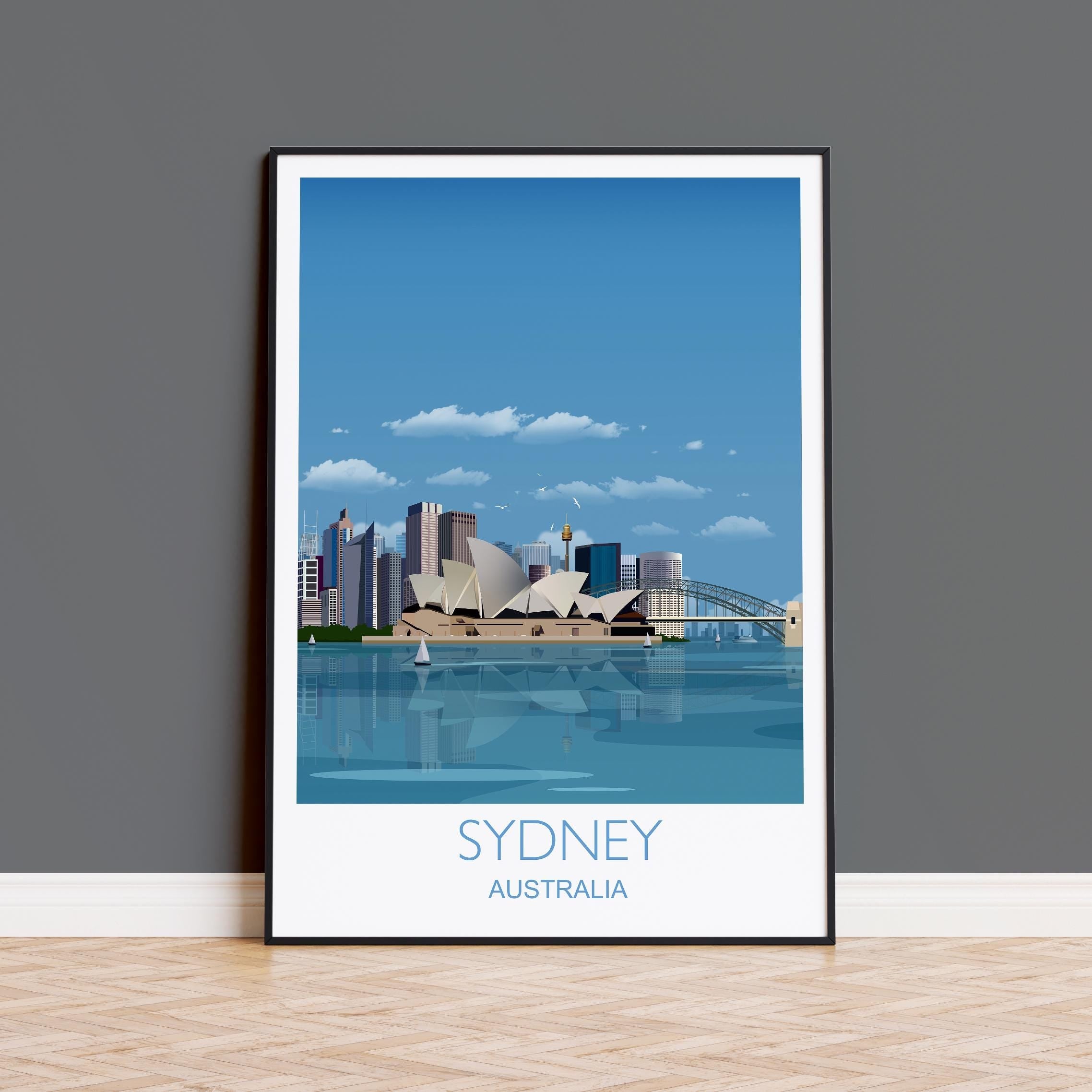 Sydney Travel Print, Travel Poster of Sydney, Sydney Harbour Bridge, Sydney Opera House, Australia Travel Art Lovers Gift NQ Media Designs