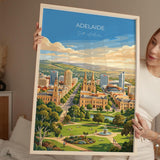 Adelaide Australia Travel Print, Adelaide Skyline Wall Art, River Torrens Poster, South Australia Cityscape Illustration, Australia Decor