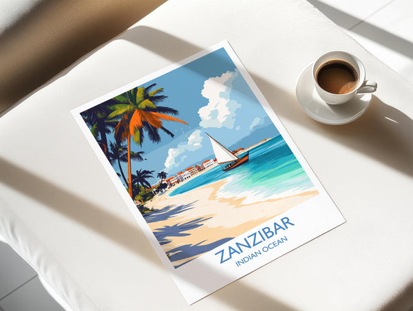 Zanzibar Travel Print, Travel Poster of Zanzibar, Indian Ocean Island Art, Zanzibar Wall Art Gift,