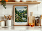 Betws-y-Coed Wales Travel Poster, Pont-y-Pair Bridge Wall Art, Snowdonia Print, Welsh Village & River, North Wales Travel Poster