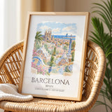 Barcelona Spain Watercolour Print, Sagrada Familia Wall Art, Park Güell Poster, Gaudí Architecture Print, Spanish Coordinates Print