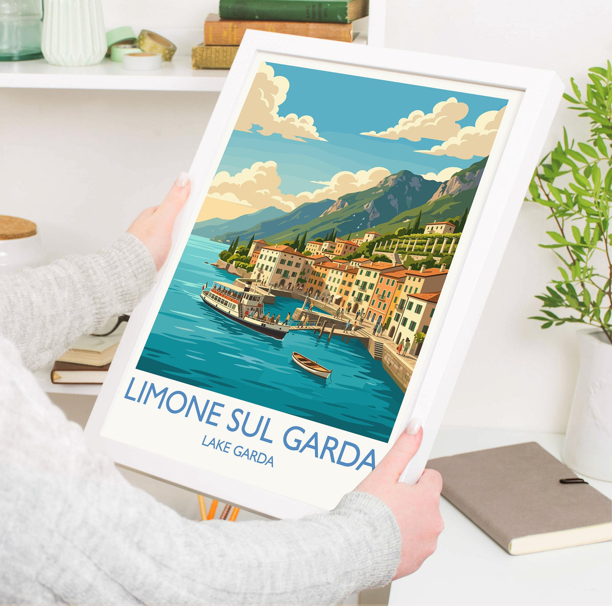 Limone sul Garda Print, Lake Garda Wall Art with Border, Italian Lakes Poster, Lemon House Art, Italy Travel Print