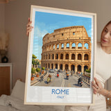 Rome Colosseum Travel Poster, Rome Italy Wall Art, Ancient Roman Architecture Print, Historic Landmark Illustration, Europe Decor, Rome Gift