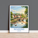 Richmond upon Thames Travel Poster, Richmond Bridge River Thames Wall Art, London Riverside Print, Historic Town Art, Vintage Style UK Decor