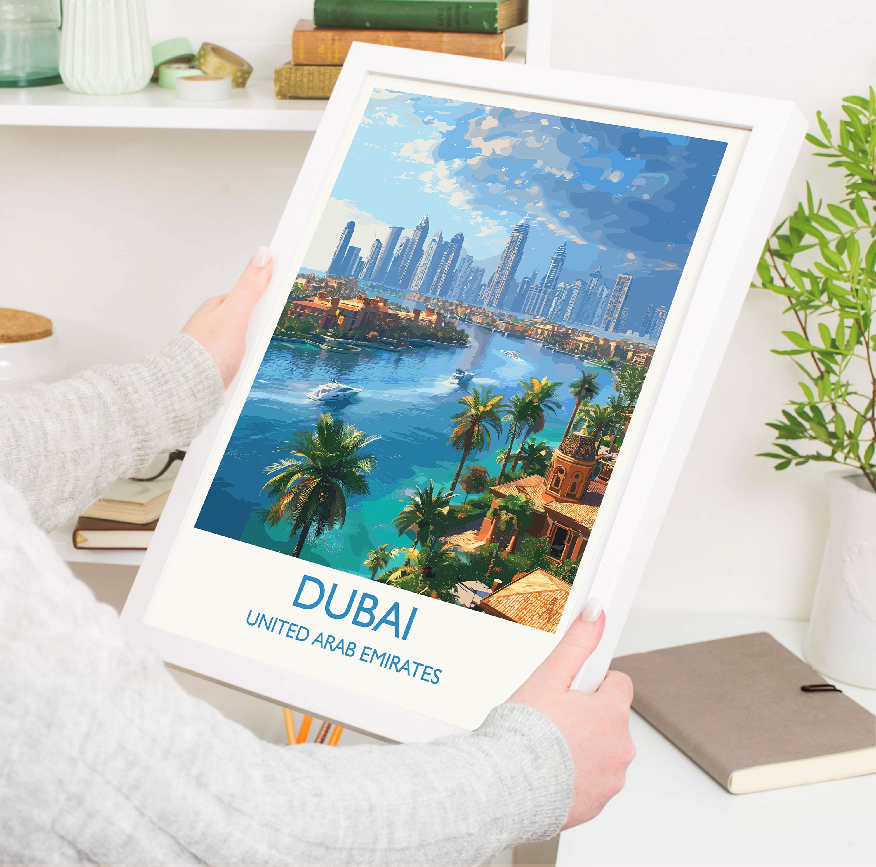 Dubai Travel Print, Travel Poster of Dubai, Palm Jumeirah Dubai Art lovers Gift, UAE Wall Art Gift NQ Media Designs