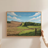 Northumberland Travel Poster Landscape, Travel Print of Northumberland Countryside, Hadrians Wall, England, Housesteads Fort Art, NQ Media Designs