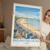 Birchington on Sea Travel Poster, Reculver Towers Beach Huts Wall Art, Kent Coast Print, Seaside Landscape Illustration, UK Coastal Decor