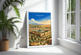 Jerusalem Israel Travel Print, Old City Wall Art, Dome of the Rock Poster, Jerusalem Skyline Illustration, Historic Middle East Decor