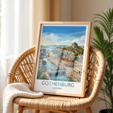 Gothenburg Sweden Travel Poster, Skansen Kronan Wall Art, Gothenburg Tram Print, Historic City & Harbour, Swedish Travel Poster
