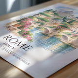 Rome Italy Watercolour Print, Colosseum Wall Art, St Peter's Basilica Poster, Tiber River Print, Italian Coordinates Print