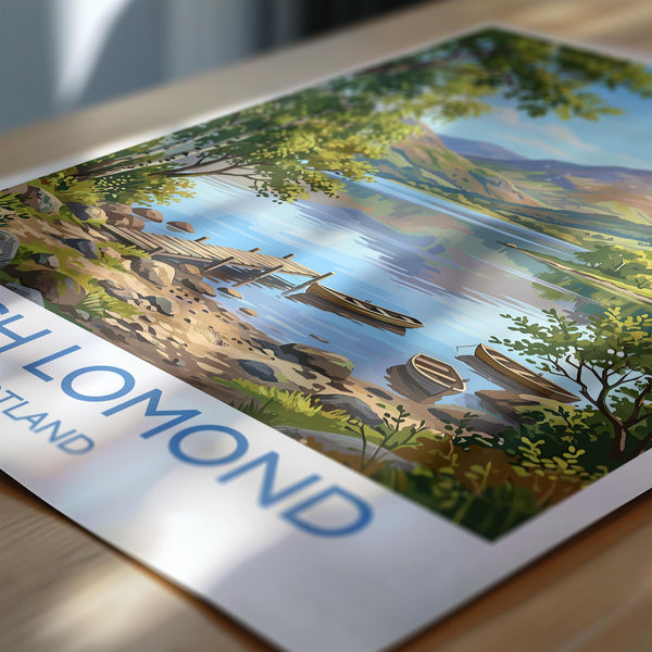 Loch Lomond Scotland Travel Poster, Scottish Highlands Wall Art, Scenic Loch Landscape Print, Nature Illustration, UK Decor, Scotland Gift