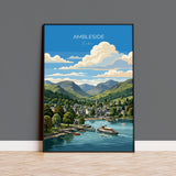 Ambleside Poster, Lake Windermere Wall Art, Cumbria Print, England Travel Poster, Ambleside Gift