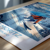 St Moritz Wall Art Travel Poster, Travel Print of St Moritz, Ski Poster, Switzerland Alps Art Travel Lovers Gift NQ Media Designs