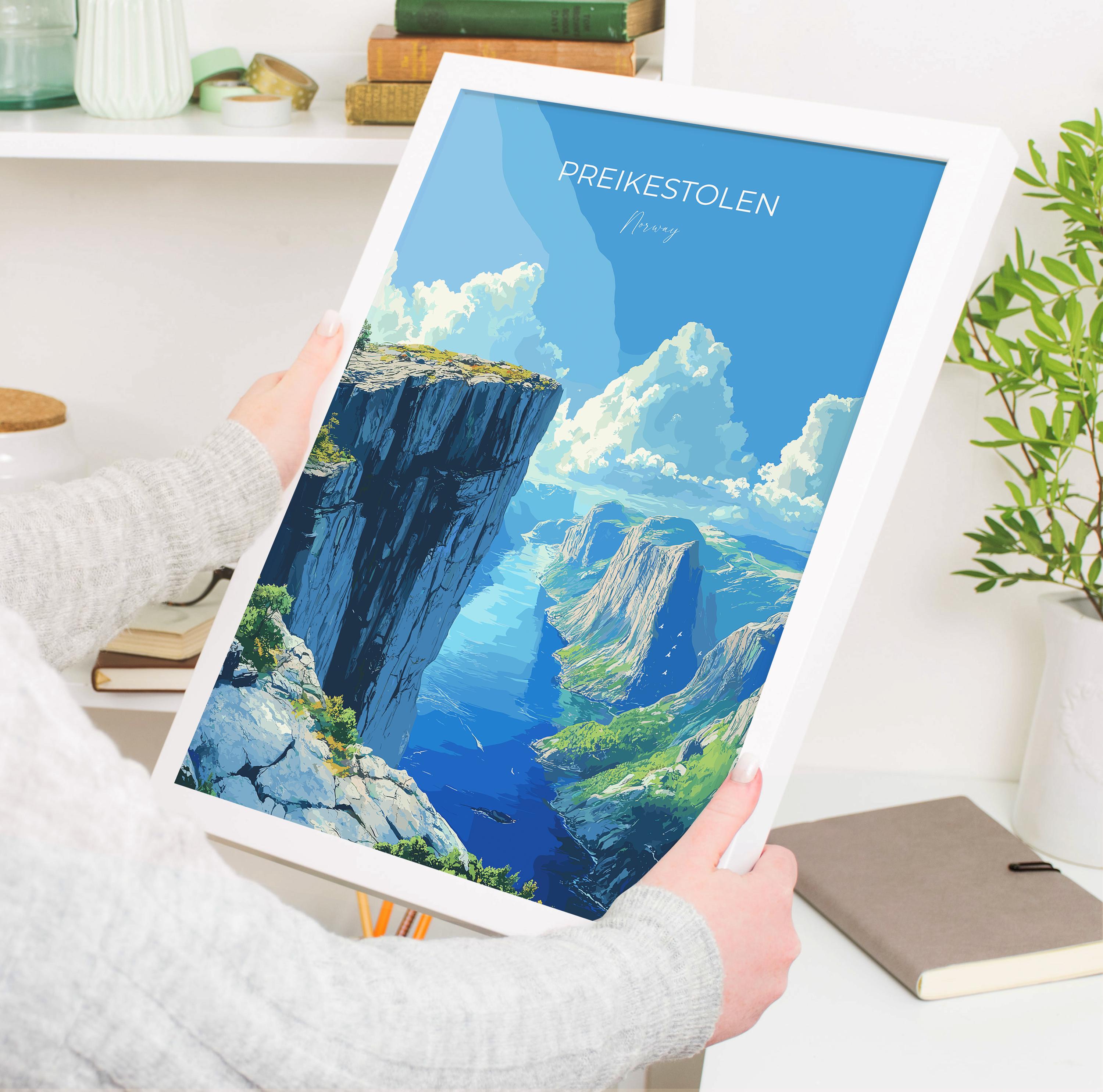 Preikestolen Travel Poster, Travel Print of Fjords, Norway Poster, Preikestolen Art Gift, Norway Art Lovers Travel Gift NQ Media Designs
