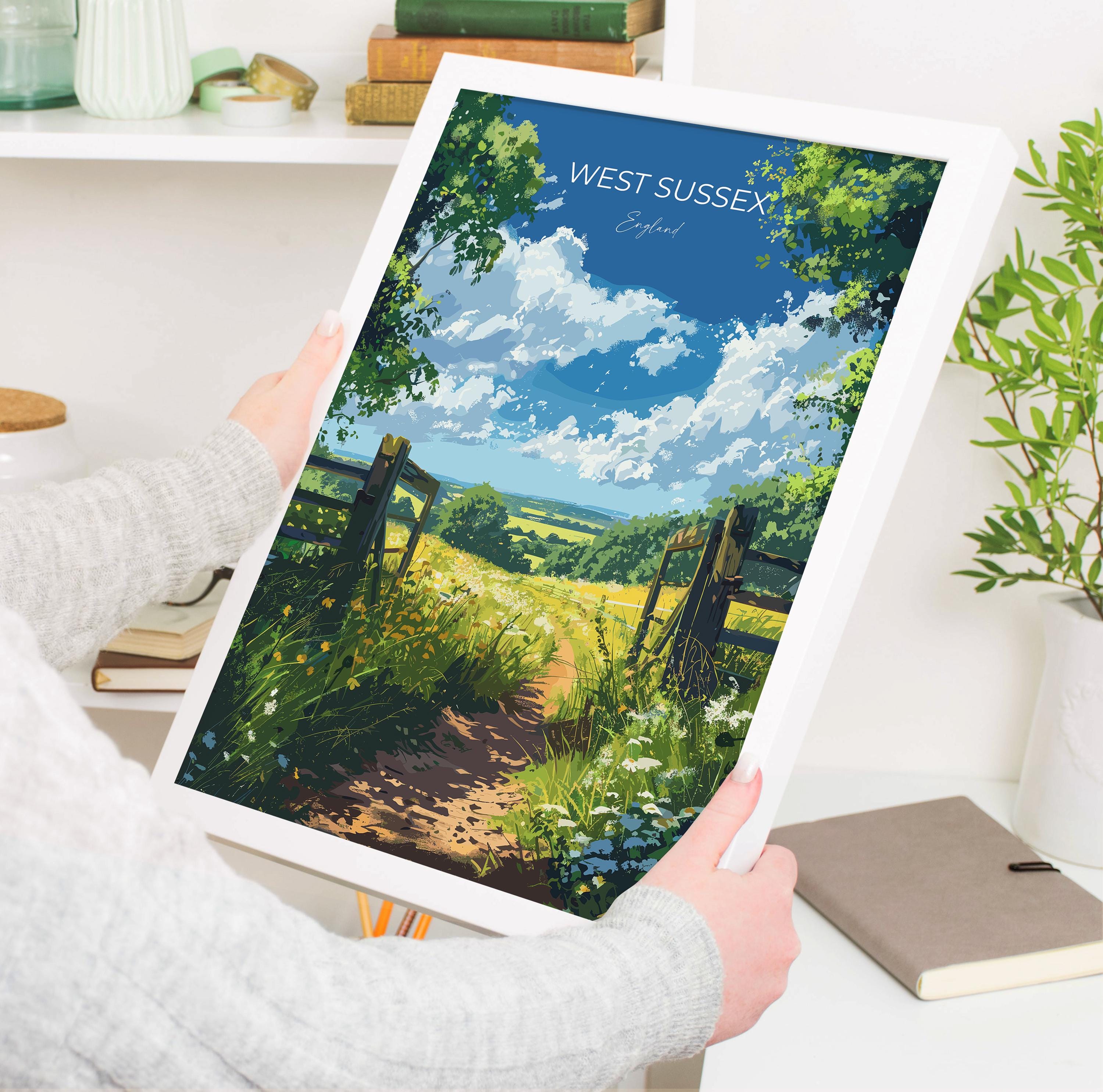 West Sussex Travel Print Wall Art, West Sussex Travel Poster, English Countryside Art Gift, Wall Art Print NQ Media Designs