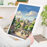 Cardiff Wales Travel Print, Cardiff City Wall Art, Cardiff Castle Poster, Welsh Capital Illustration, Vintage Style UK City, Wales Gift NQ Media Designs
