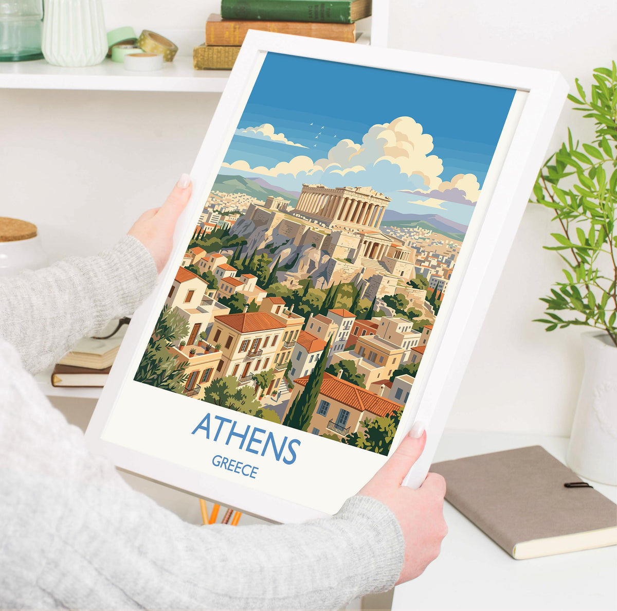 Athens Greece Print, Acropolis Wall Art with Border, Parthenon Poster, Greece Travel Print, Athens Gift Print