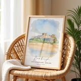 Bamburgh Wall Art Poster, Travel Print of Bamburgh Castle, England, Northumberland Art Gift, Travel Watercolour Gift