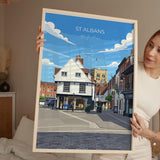 St Albans Travel Print Wall Art, Travel Poster of St Albans, Hertfordshire, England, English Cathedral City Gift NQ Media Designs