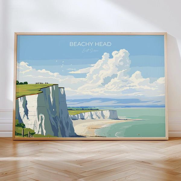 Beachy Head Landscape Travel Print Wall Art, Beachy Head Travel Poster, East Sussex, English Coastal Art lovers Gift, White Cliffs Gift