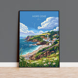 Hope Cove Travel Poster, Travel Print of Hope Cove, England, Devon Art, Hope Cove Art Lovers Gift, Wall Art Print NQ Media Designs