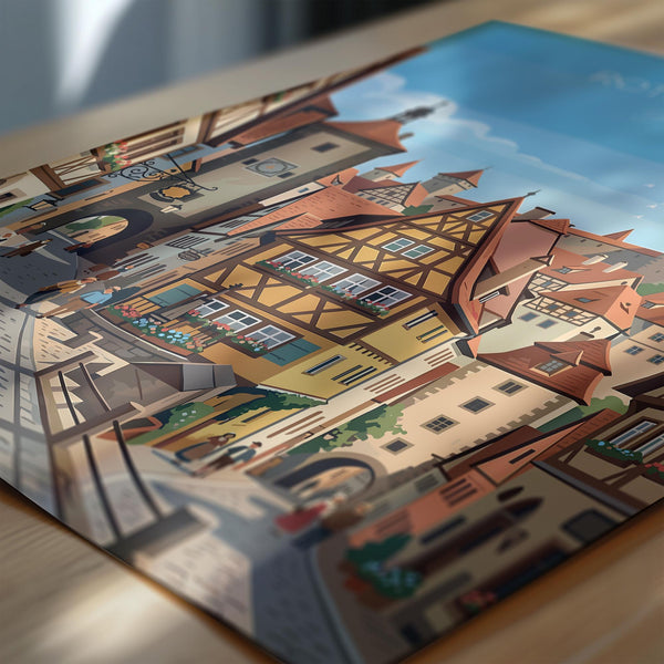 Rothenburg ob der Tauber Travel Poster, Medieval German Town Print, Bavaria Wall Art, Romantic Road Illustration, Germany Travel Decor