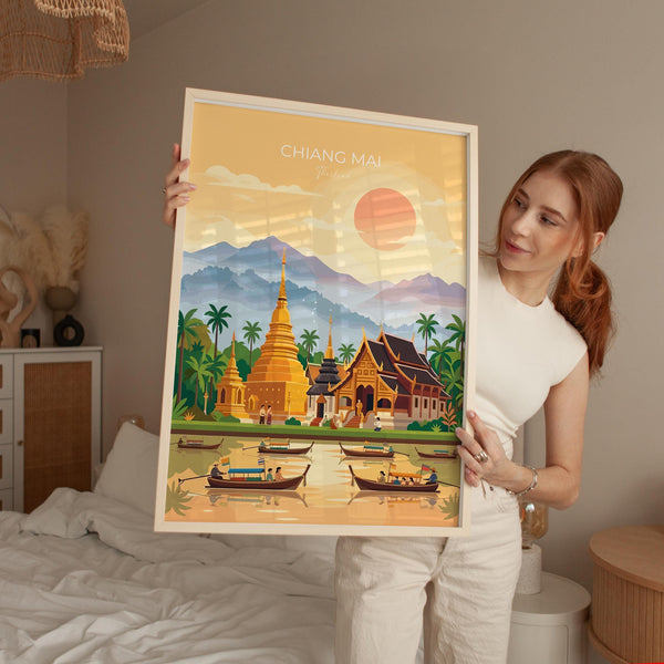 Chiang Mai Travel Poster, Travel Print of Chiang Mai, Thailand, Chiang Mai Art Lovers Gift, Wall Art Print