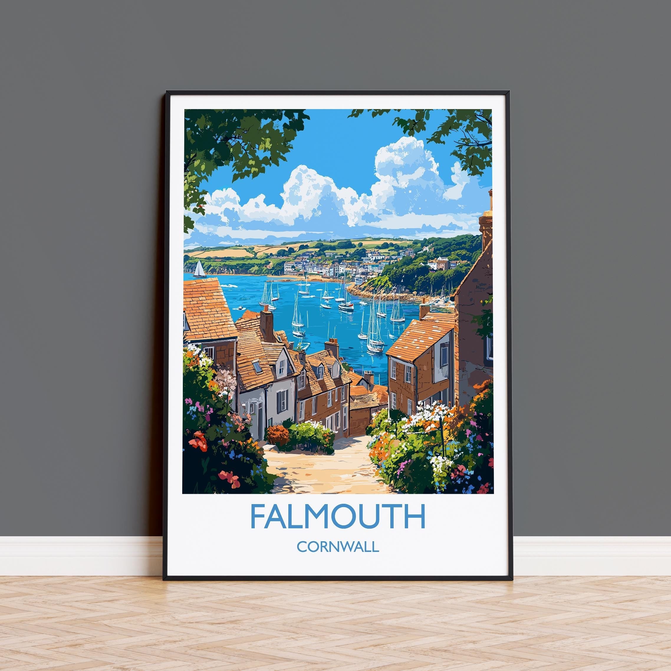 Falmouth Travel Print, Travel Poster of Falmouth, England, Cornwall Art, Falmouth Art Lovers Gift, Wall Art Print NQ Media Designs