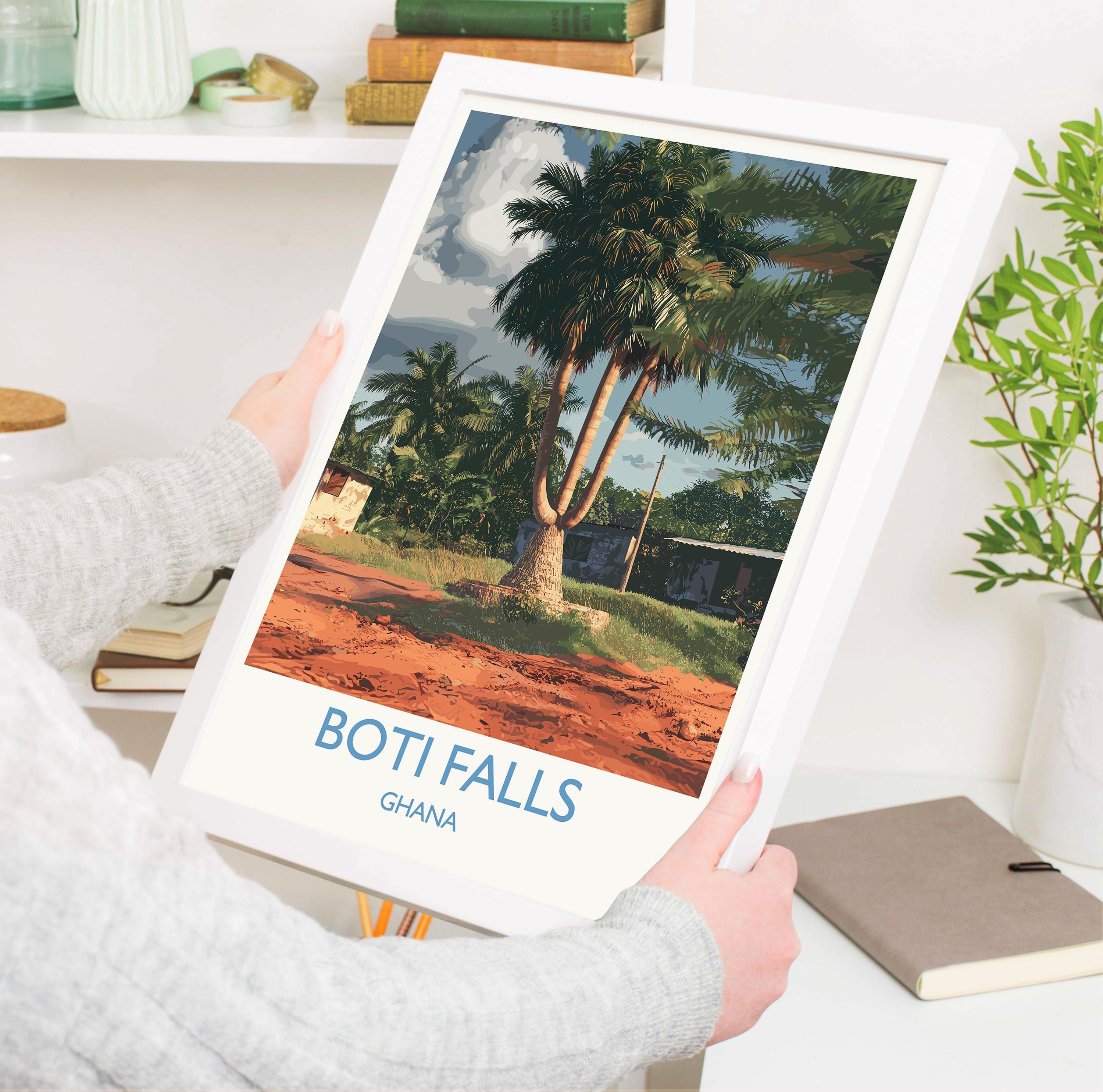 Boti Falls Print, Travel Poster of Boti Falls, Three headed Palm Tree, Ghana, Africa Art Lovers Travel Gift NQ Media Designs