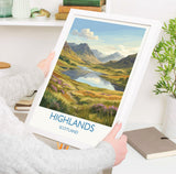 Scottish Highlands Travel Poster, Scotland Landscape Wall Art, Mountain & Loch Print, Dramatic Nature Illustration, UK Decor, Scotland Gift