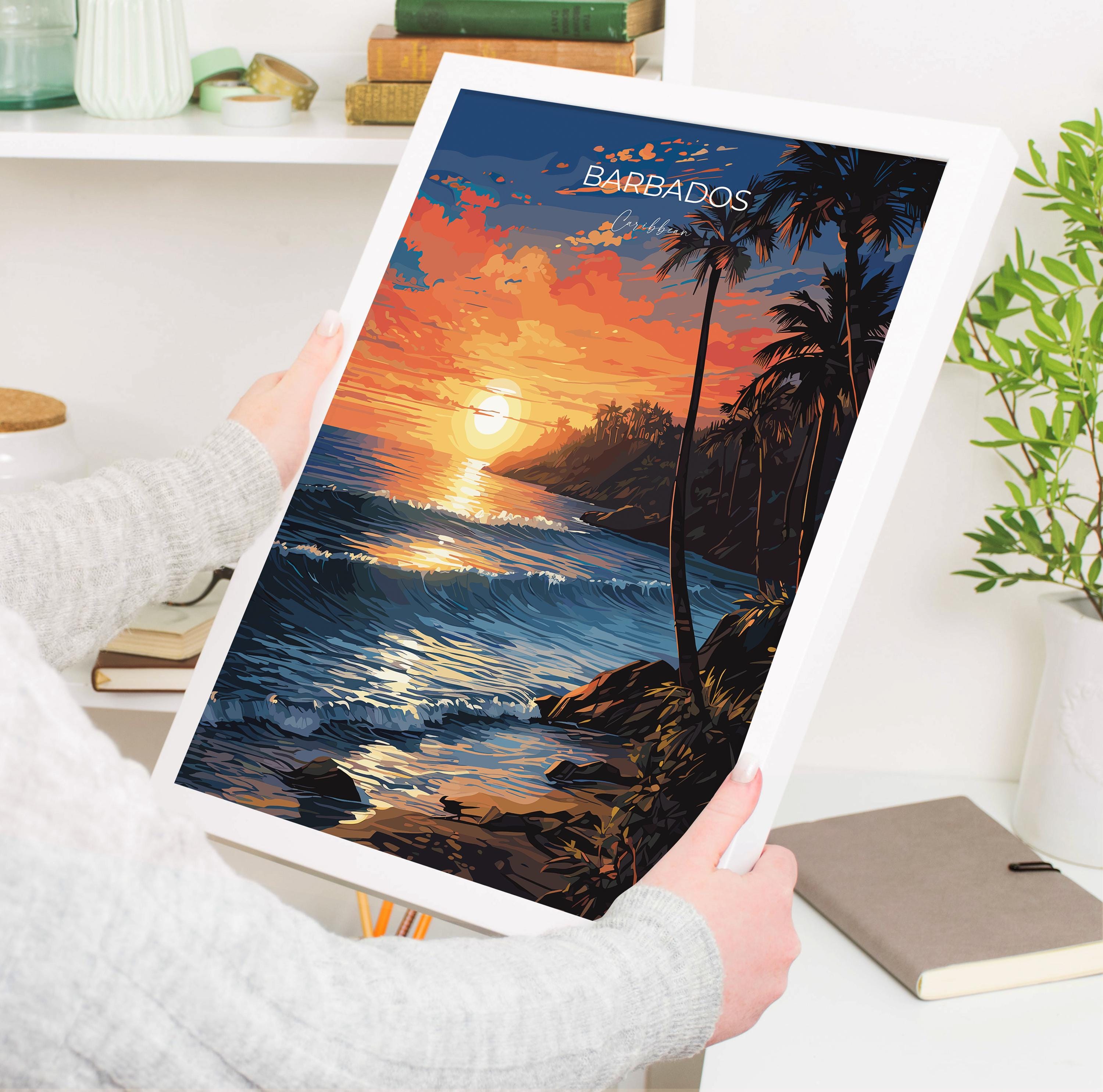 Barbados Travel Poster, Travel Print of Barbados, Caribbean Sunset, Barbados Art Lovers Gift, Caribbean Gift, Wall Art Print NQ Media Designs