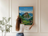 Bhutan South Asia Travel Print Himalayan Mountains Wall Art, Tiger's Nest Monastery Poster, Bhutan Landscape, Vintage Travel Poster