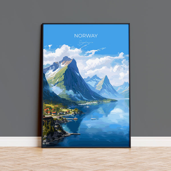 Norway Travel Poster, Travel Print of Fjords, Norway Poster, Scandinavia Art Gift, Norway Art Lovers Travel Gift