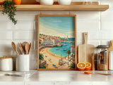Cascais Portugal Travel Print, Portuguese Coast Wall Art, Seaside Town Poster, Atlantic Ocean Landscape Illustration, Europe Decor